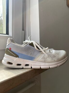 On Cloud Sneaker in White with Light Blue Accent